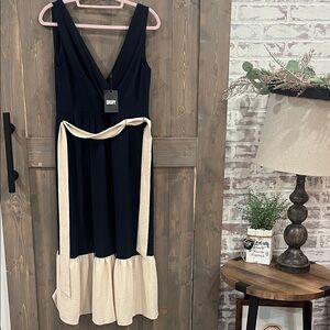 DKNY Navy and Cream Maxi Dress
